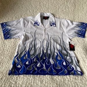 RARE VTG Dragonfly with blue flames Button Front